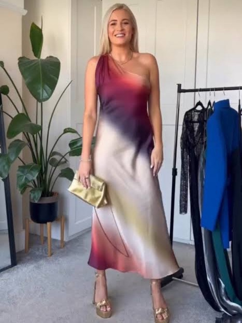 ZARA One-Shoulder Gradient Multi-Color Evening Dress